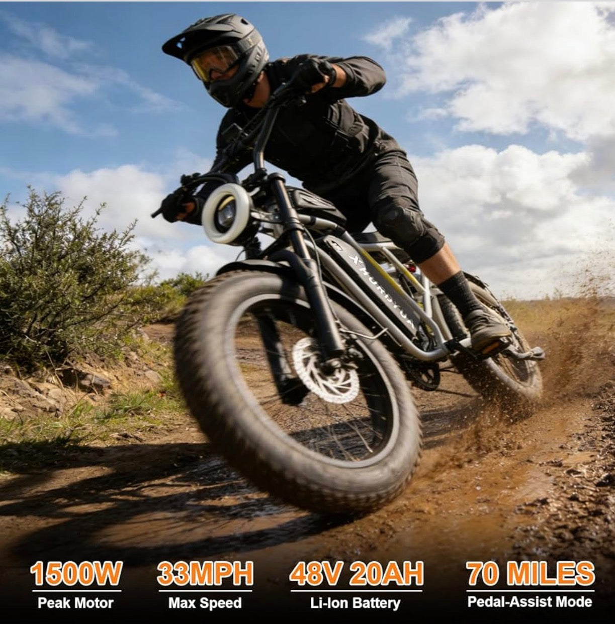 Electric Bike for Adults,1500W Peak Motor&33MPH Electric Dirt Bike，48V 20AH Battery, 70Max Miles,Dual Suspension Ebikes for Adults, 20" Fat Tire E Bike